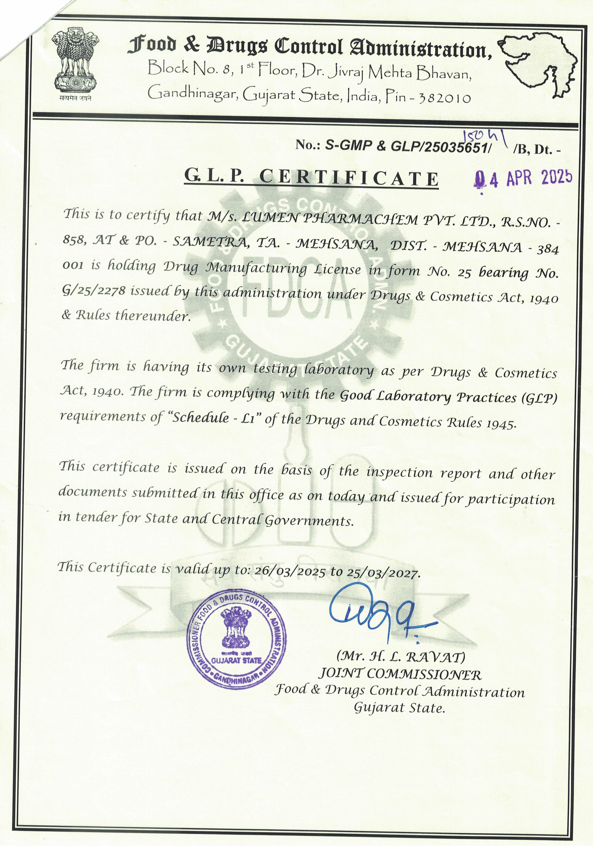 GLP-CERTIFICATE