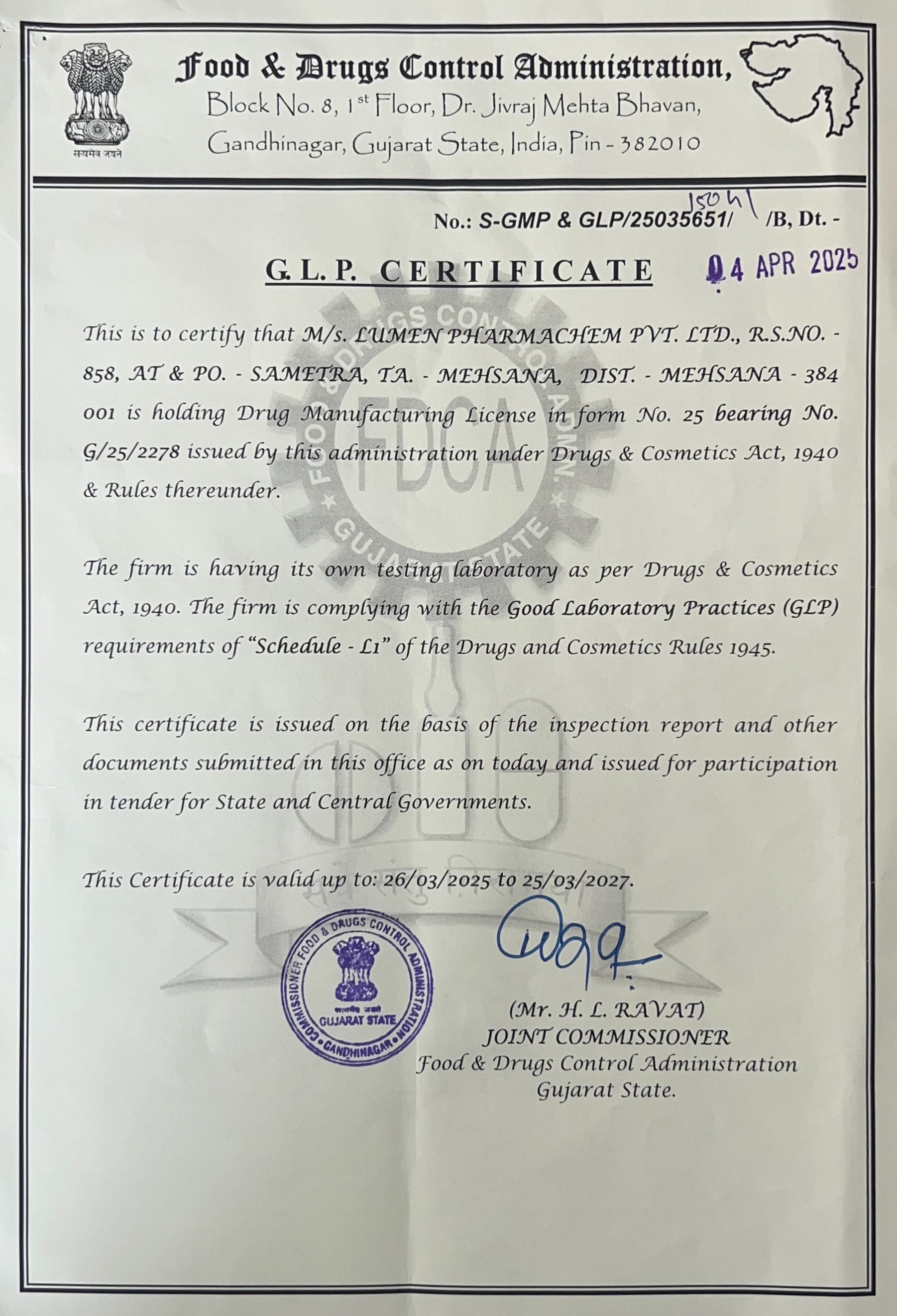 GLP-CERTIFICATE